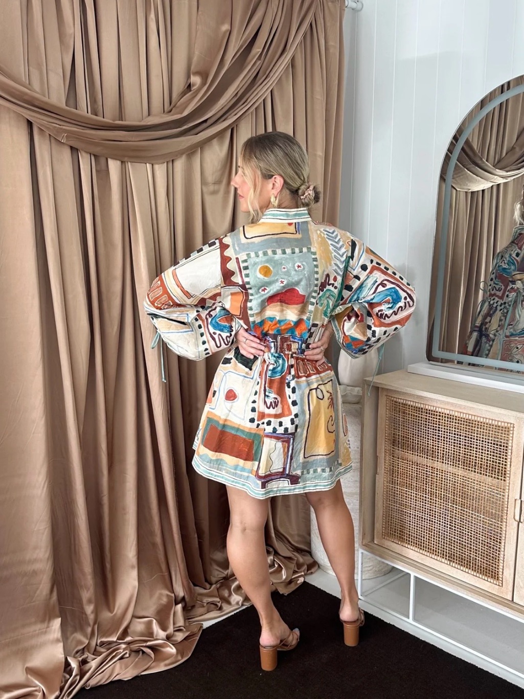 Alemais Michelle Multicolor Abstract Print Midi Dress - Teal, Rust, Cream — image 3 of 6